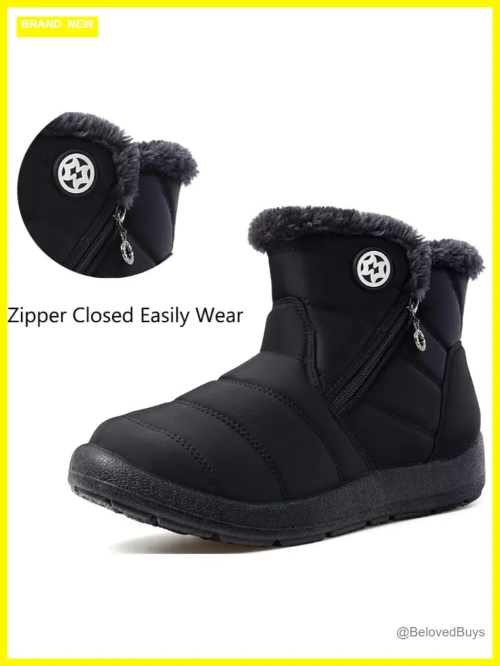 Women's Water Resistant Snow Boots with Faux Fur Lining - Zip Ankle Boots
